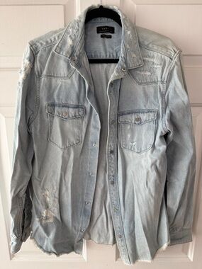 Zara Light Blue Distressed Denim Jacket